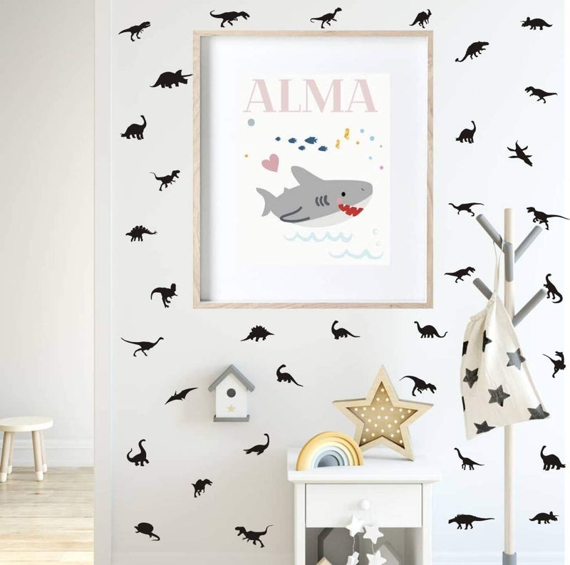 TOARTi Black Dinosaur Wall Decal Minimalist Animals Vinyl Dinosaur Wall Sticker for Baby Boy Room Decoration (35pcs) - Image 3